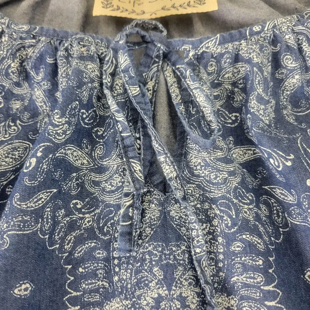 Life Style Shirt Womens Small Blue‎ Tunic Top Paisley 3/4 Bishop Sleeve Keyhole - Picture 11 of 14